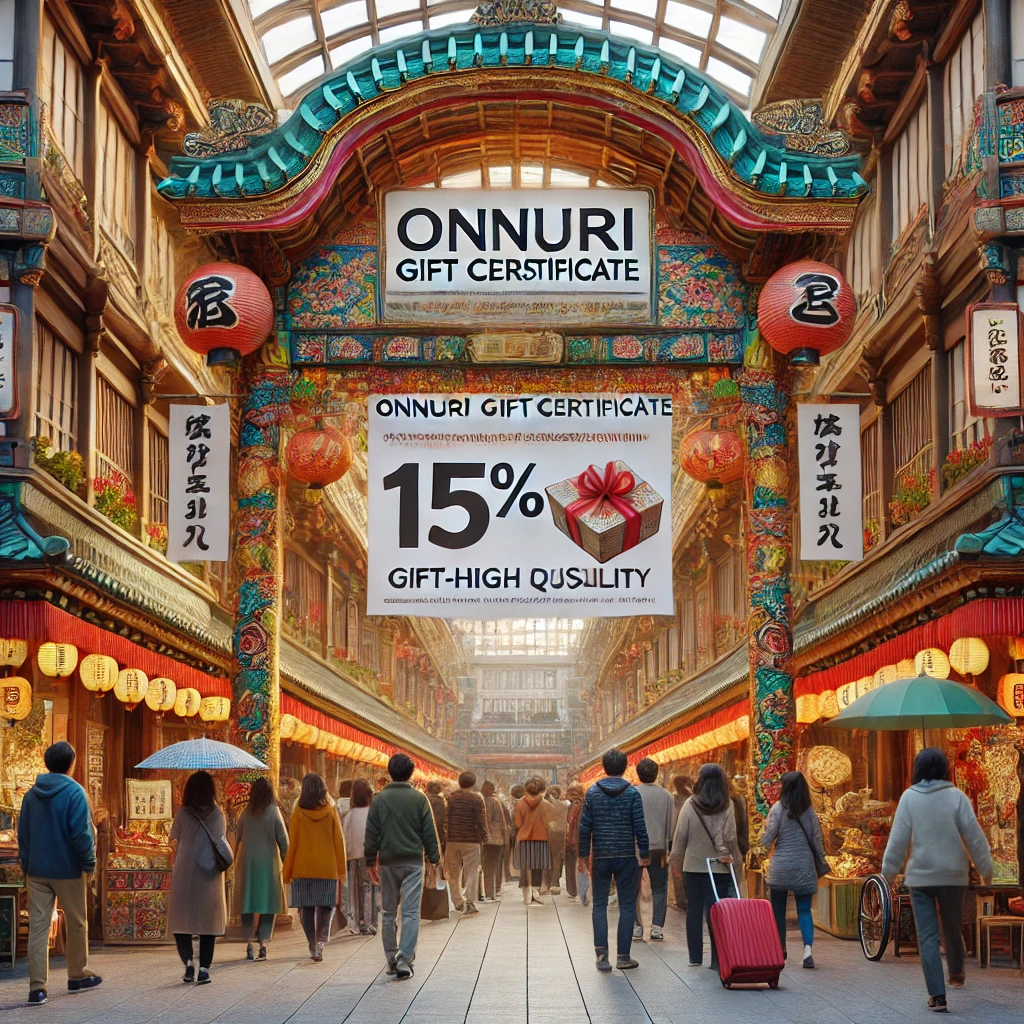 전통시장 입구와 15% 할인 배너