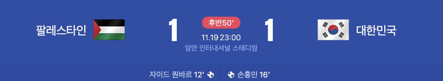 한국, 팔레스타인전 경기 결과 무승부
