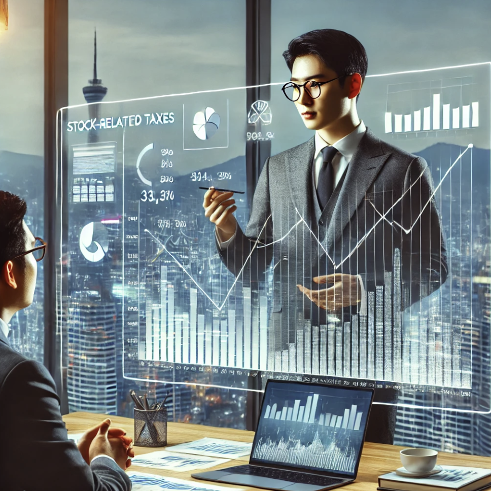 절세 전략을 검토하며 자료를 분석하는 금융 전문가.