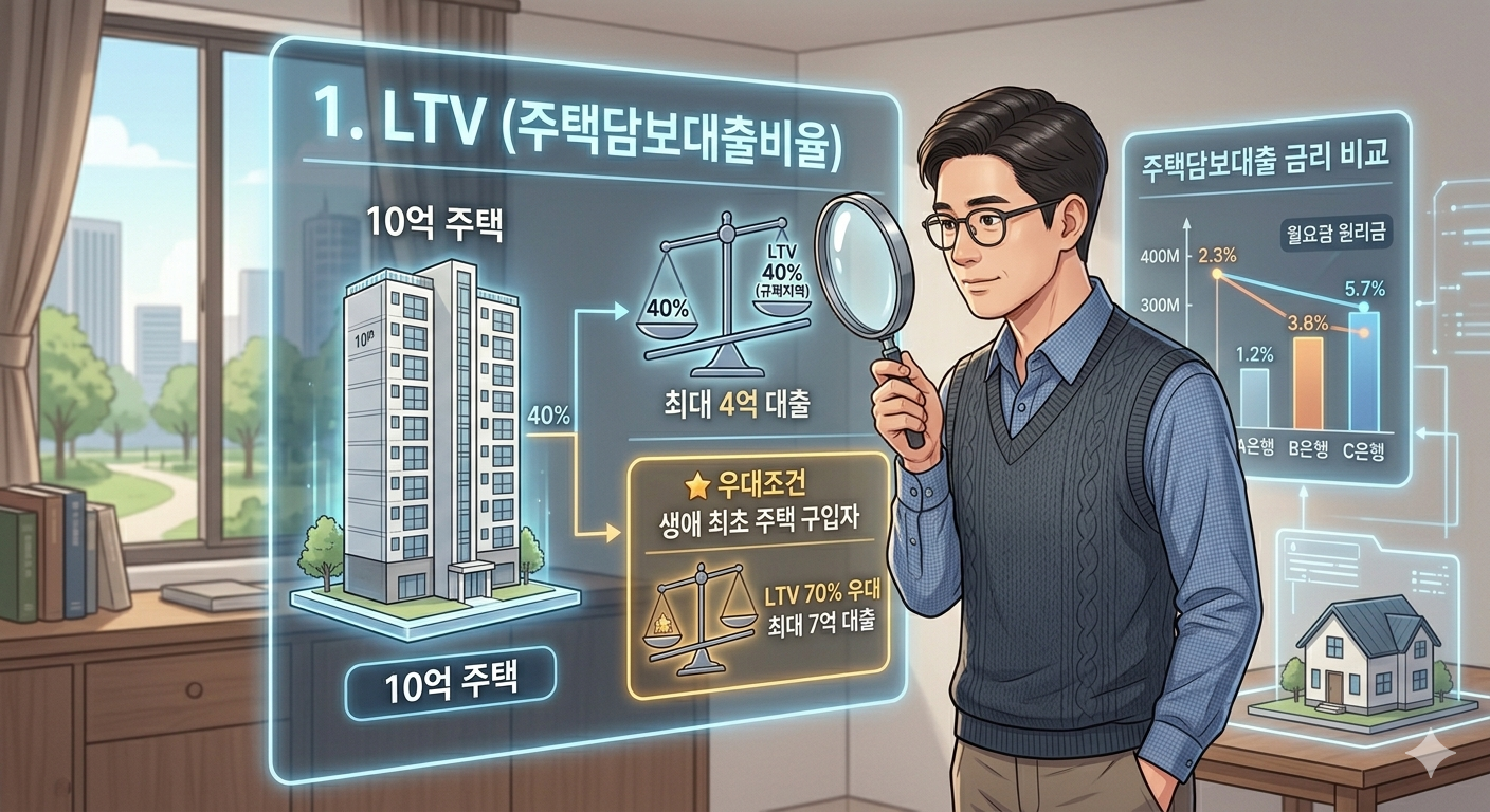 LTV (주택담보대출비율): "집값의 몇 %까지 빌려줄까?