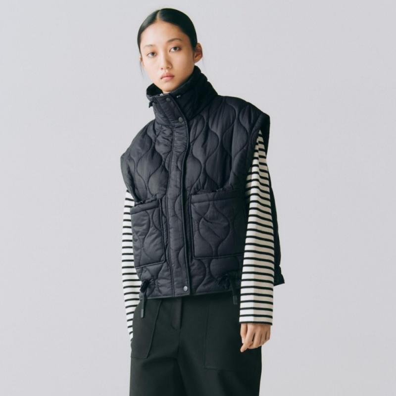 자라 하이넥 포켓 여자 패딩 크롭 베스트 조끼