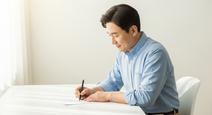 자기소개서를 작성하는 중년 남성