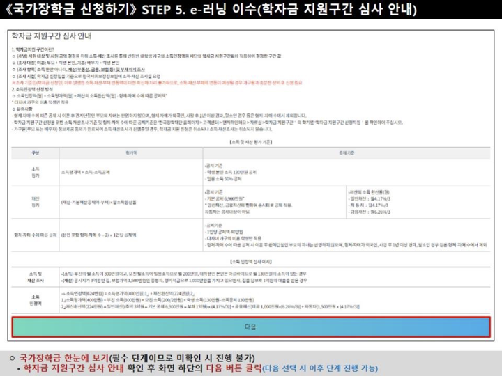 한국장학재단이 제공한 신청매뉴얼