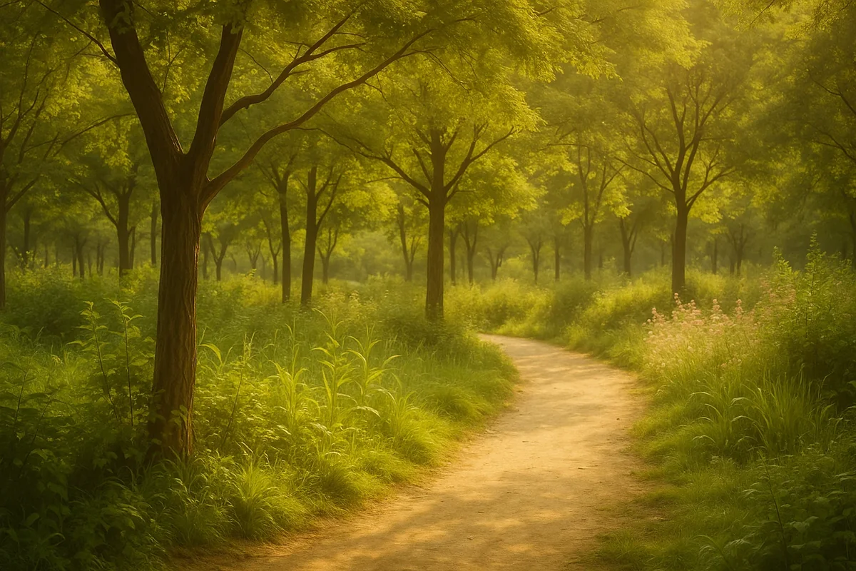 고요한 숲속 오솔길과 자연 풍경