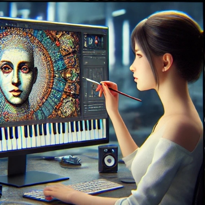 여자가 ai로 그림 그리는 창의적인 사진