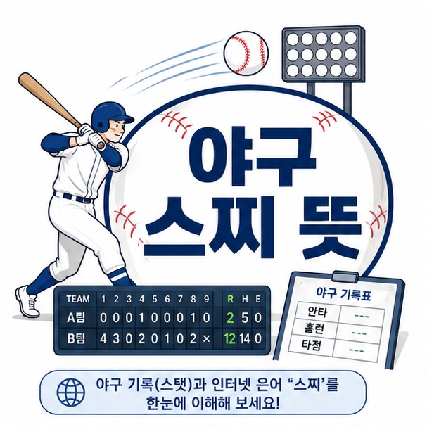 야구 타자와 전광판, 개인 기록표를 함께 배치해 야구 커뮤니티 은어인 스찌의 의미를 표현한 이미지