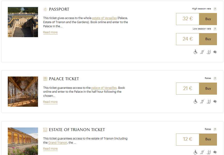 베르사유 궁전 티켓 종류