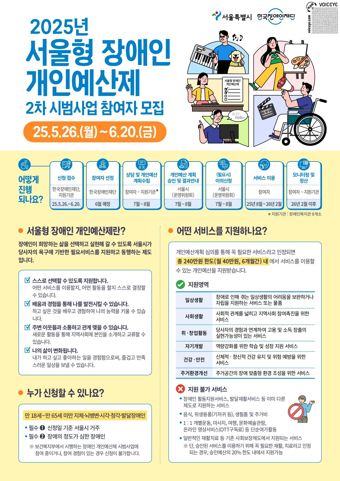 서울형장애인 개인 예산제 2차 시범사업 참여자 모집
