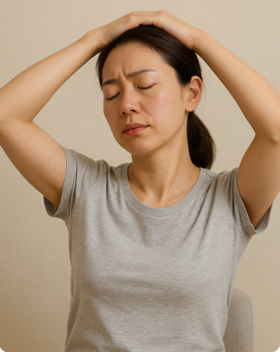 긴장성 두통을 완화 시키기 위해 목 스트레칭 하는 모습