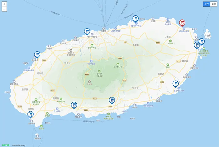 제주지역 오일장 지도 보기