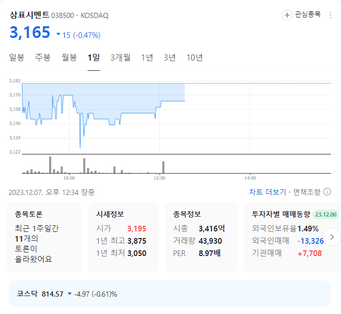 삼표시멘트 주가