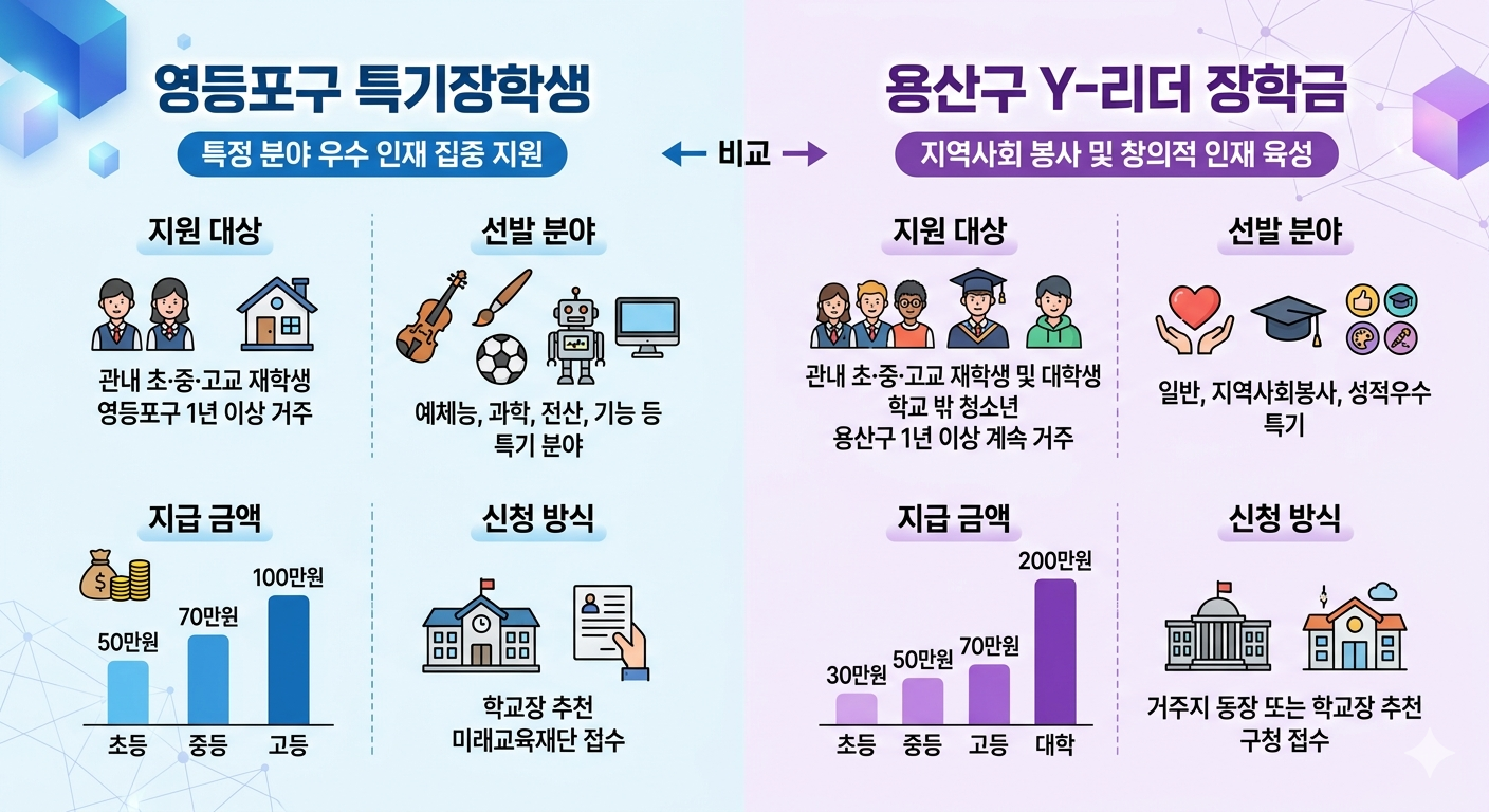 [단독비교] 서울시 자치구 장학금, 영등포 특기장학금 vs 용산 Y-리더, 대학생 200만원? 교육비 부담 줄이기!!