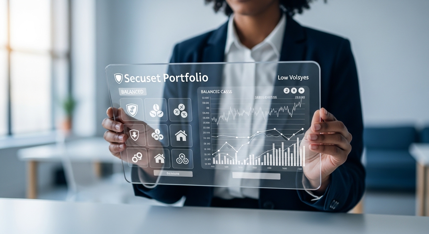 2025년 MZ세대를 위한 초저위험 고수익 투자 포트폴리오를 보여주는 안전한 금융 대시보드