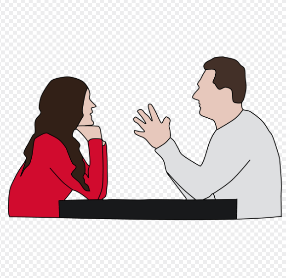 부부가 대화하고 있는 사진