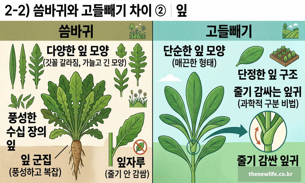 씀바귀와 고들빼기 차이점 잎