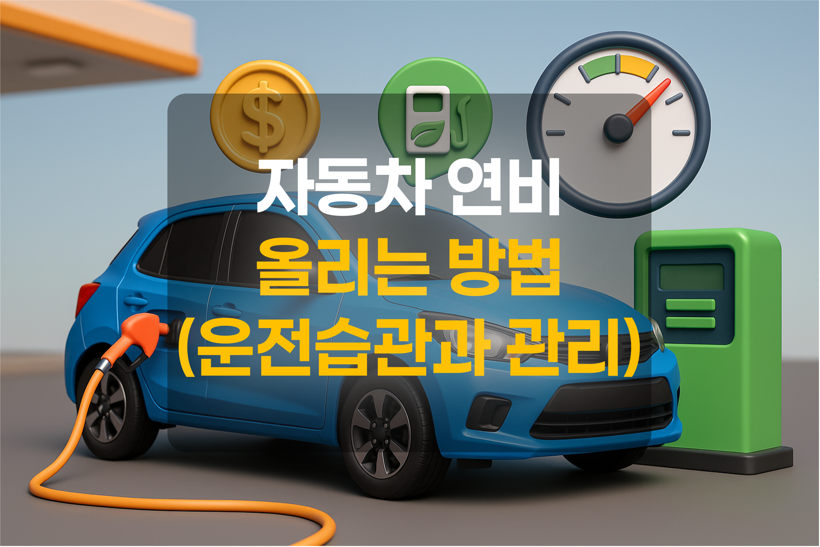 주유하는 자동차와 연비, 화폐를 표현한 그림