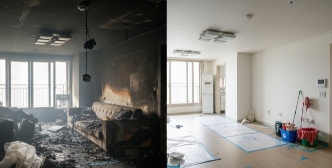 목포 아파트 화재청소 후 복구중