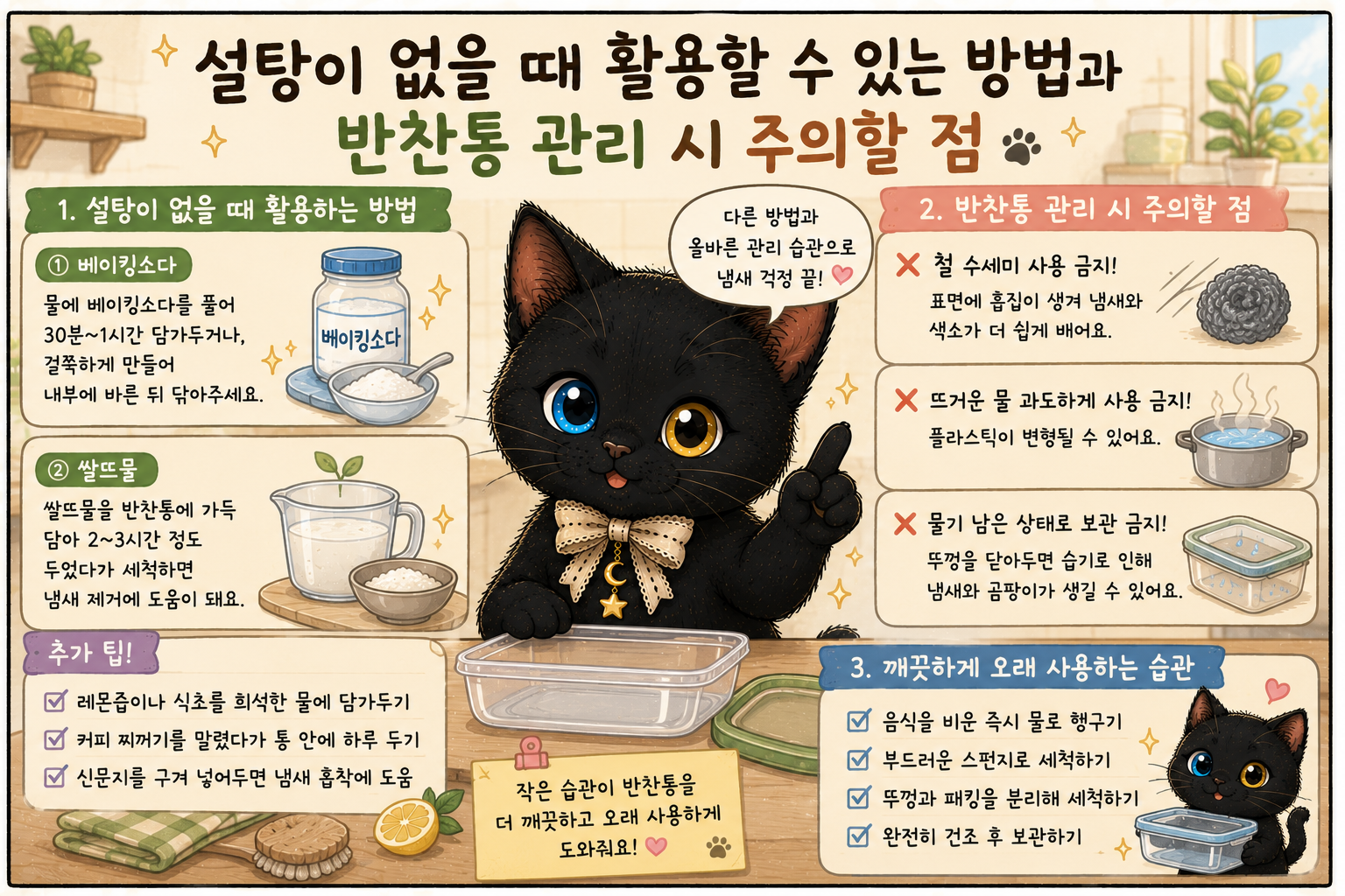 설탕이 없을 때 활용할 수 있는 방법과 반찬통 관리 시 주의할 점