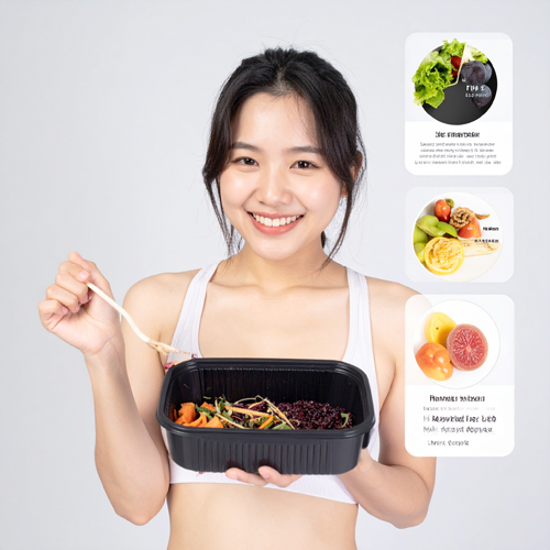 닭가슴살, 두부, 삶은 달걀과 함께 식사 구성