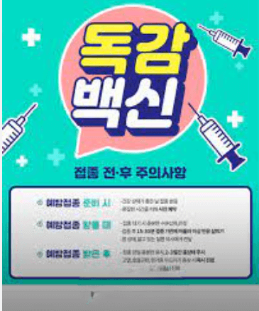 독감 백신 접종 후 주의사항이 적힌 안내 이미지&amp;#44; 예방접종 홍보 문구 디자인