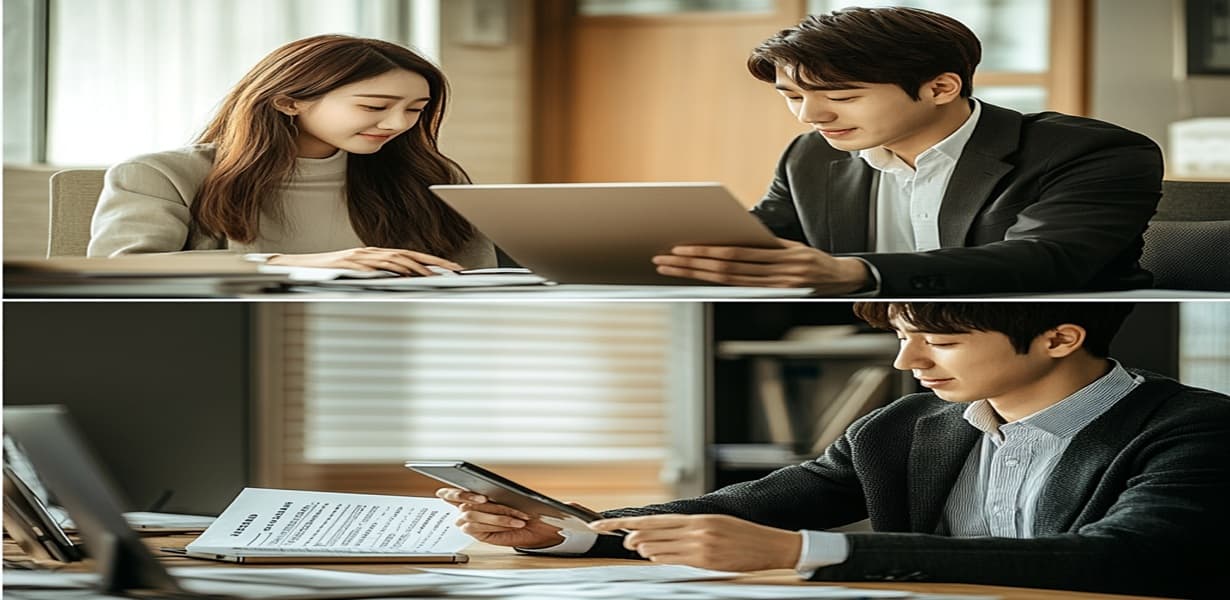 은행에서 전세보증금 대출 상담 중인 청년 커플