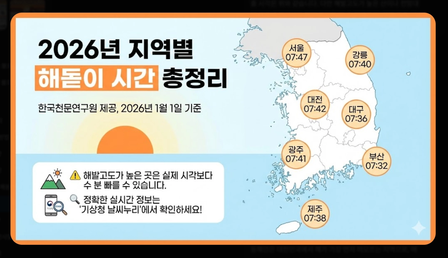 2026년 해돋이 시간 지역별 완벽 정리