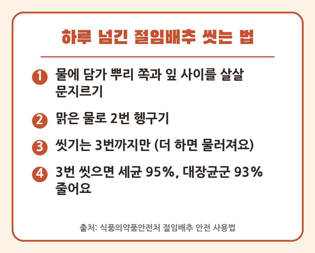 하루 넘긴 절임배추 씻는 법 식약처 기준 카드