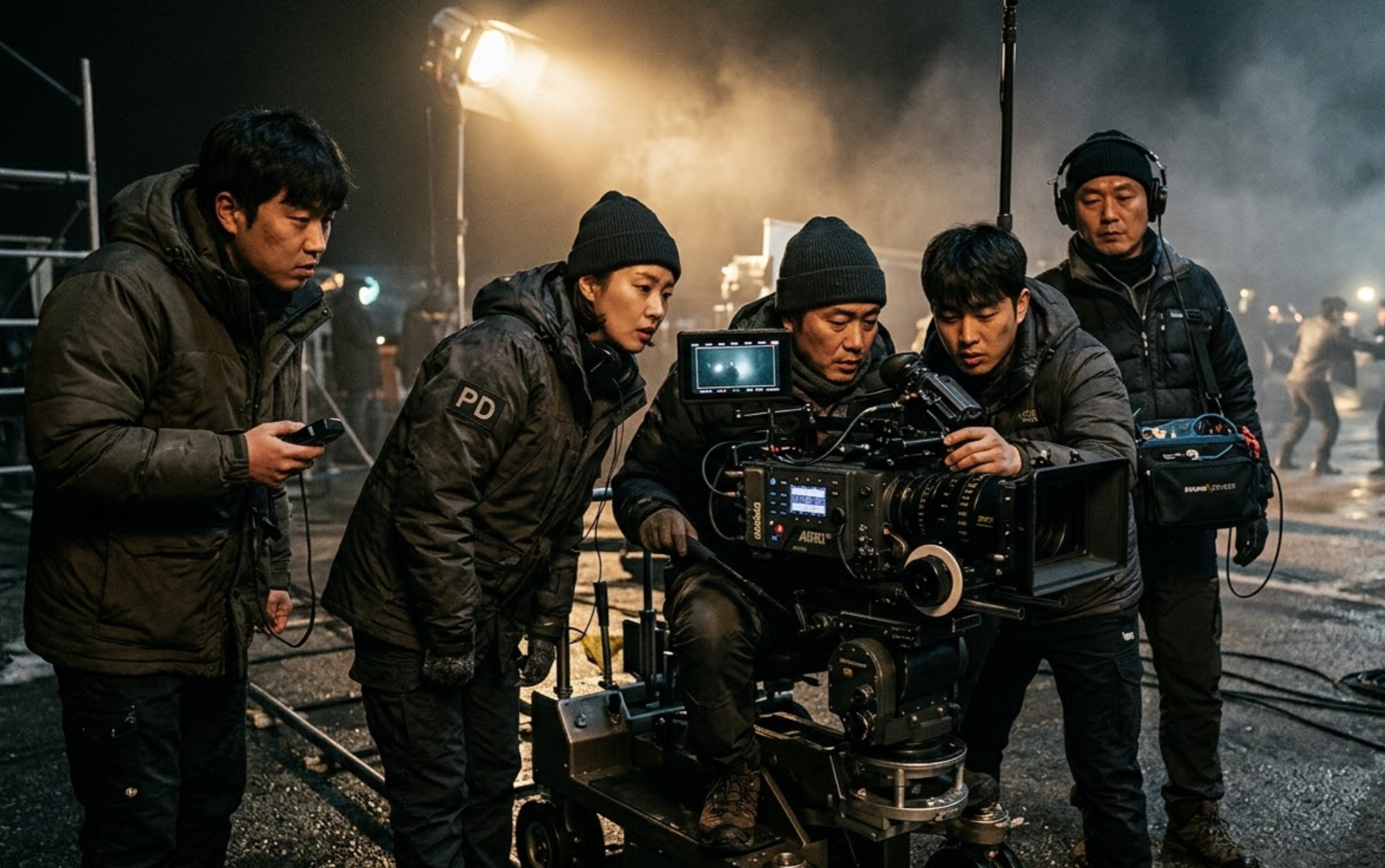 도전적인 촬영 현장에서 몰입하는 스태프들