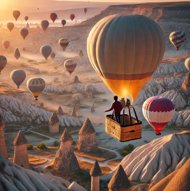 카파도키아에서 혼자 여행하면서 열기구 타는 모습