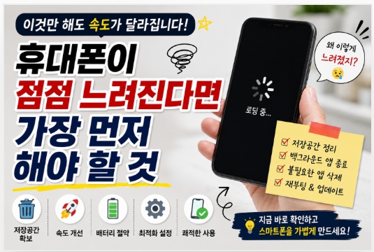 휴대폰 점점 느려질때 관리하는 방법을 설명하는 이미지