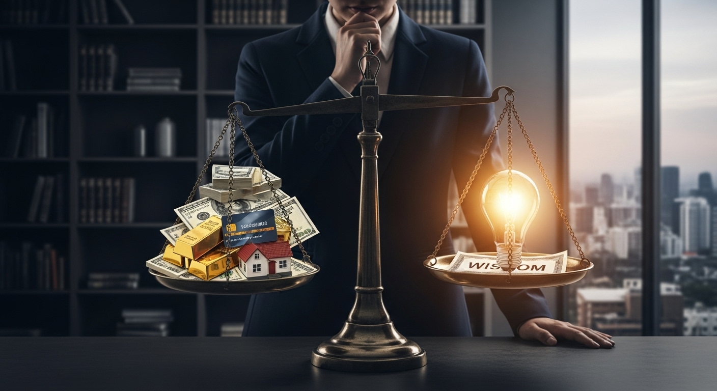 다양한 금융상품을 저울에 올려 현명하게 선택하는 모습