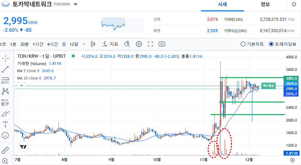 토카막네트워크 코인 일봉 차트 분석