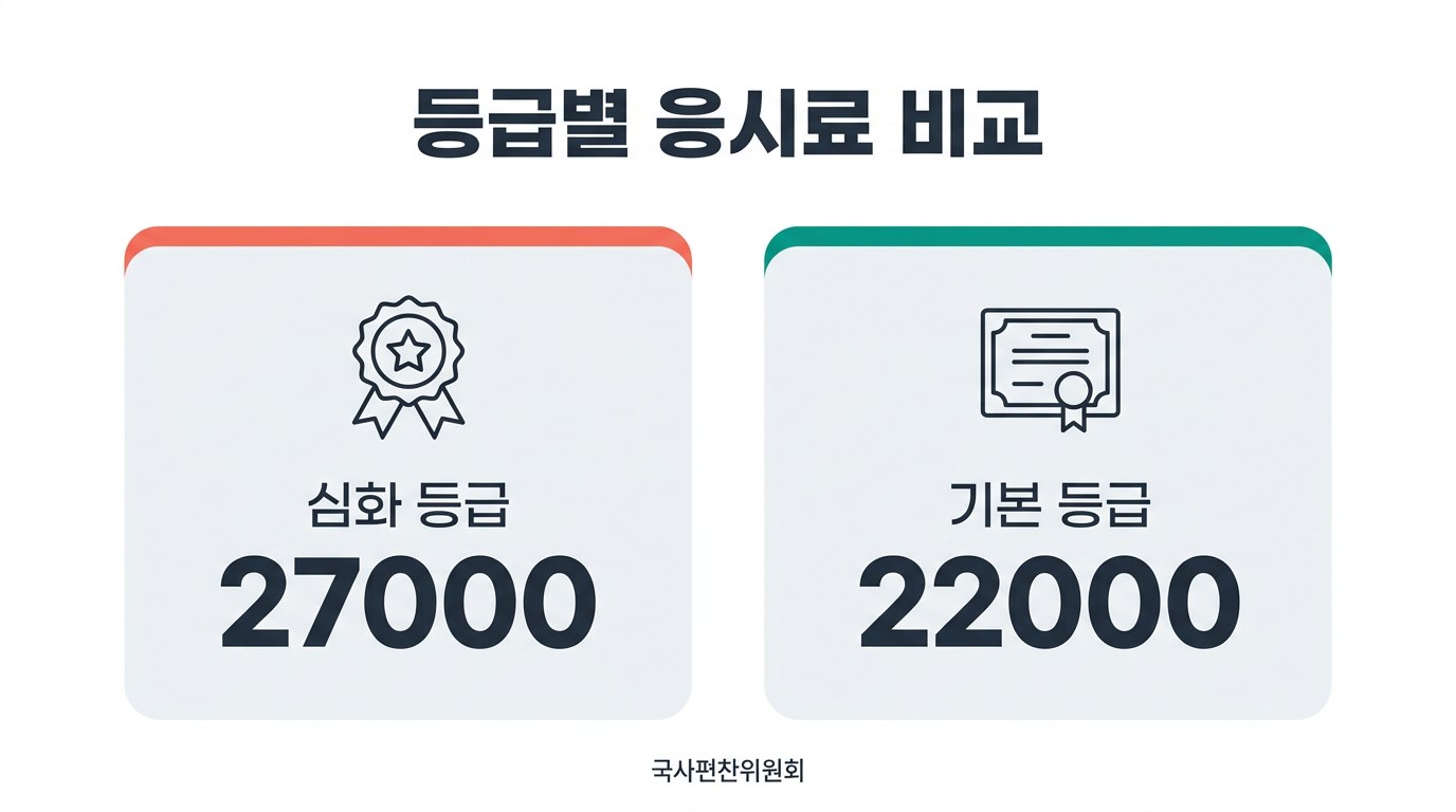 한국사능력검정시험 접수 등급별 응시료 비교