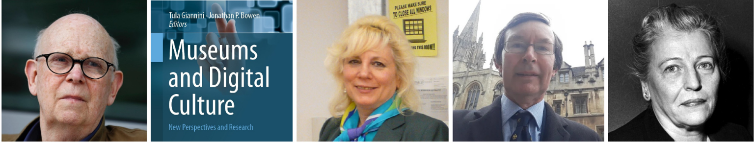 (왼편에서부터) 미국 사회학자 레이 올든버그 교수, 책 [박물관과 디지털문화] 표지, 프랫 인스티튜트 교수 툴라 지아지니, 런던 사우스 뱅크대학 교수 조나단 P. 보웬, 미국 작가 펄 S. 벅