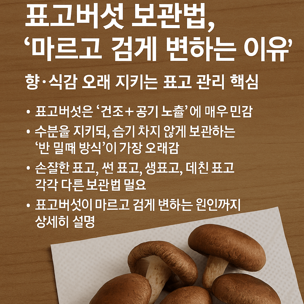 표고버섯 보관법, “마르고 검게 변하는 이유” : 향·식감 오래 지키는 표고 관리 핵심
