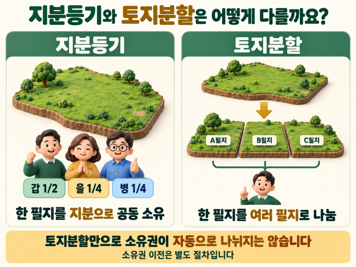지분등기와 토지분할은 어떻게 다를까요?