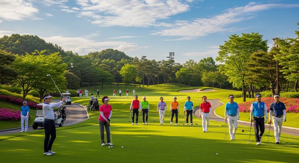 파크골프 모여서 하는 사진