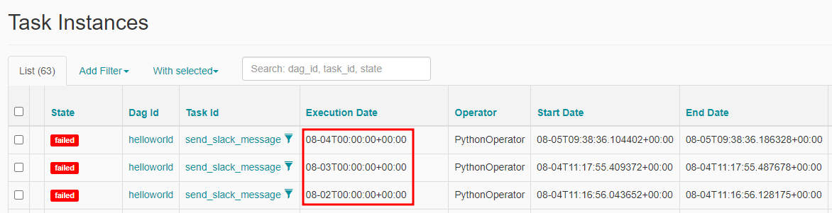 Task 인스턴스 execution date