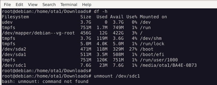 unmount: command not found