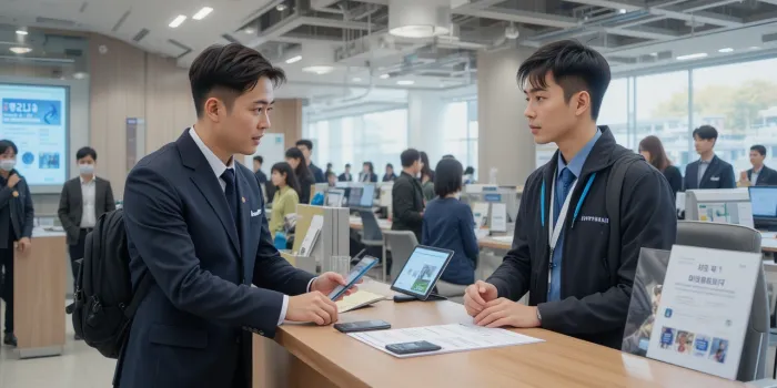 공무원이 전기차 보조금 절차를 설명하는 장면