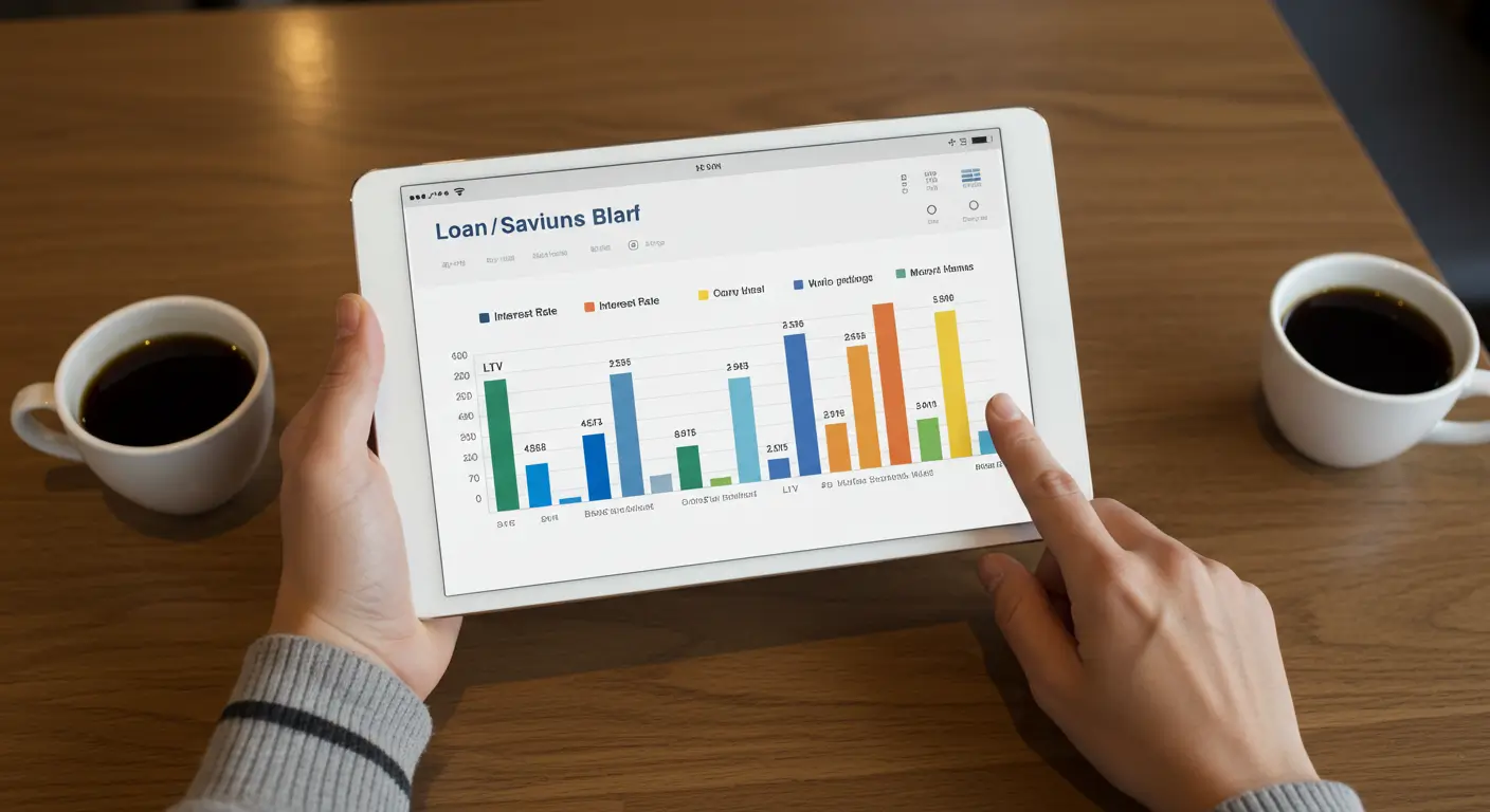 태블릿 화면에 표시된 OK, SBI 등 주요 저축은행의 후순위 담보대출 금리, 한도 비교 분석표