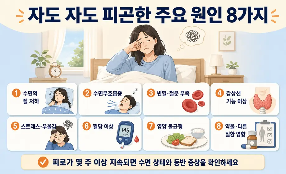 수면무호흡증, 빈혈, 갑상선 기능 이상 등 자도 자도 피곤한 주요 원인 8가지.