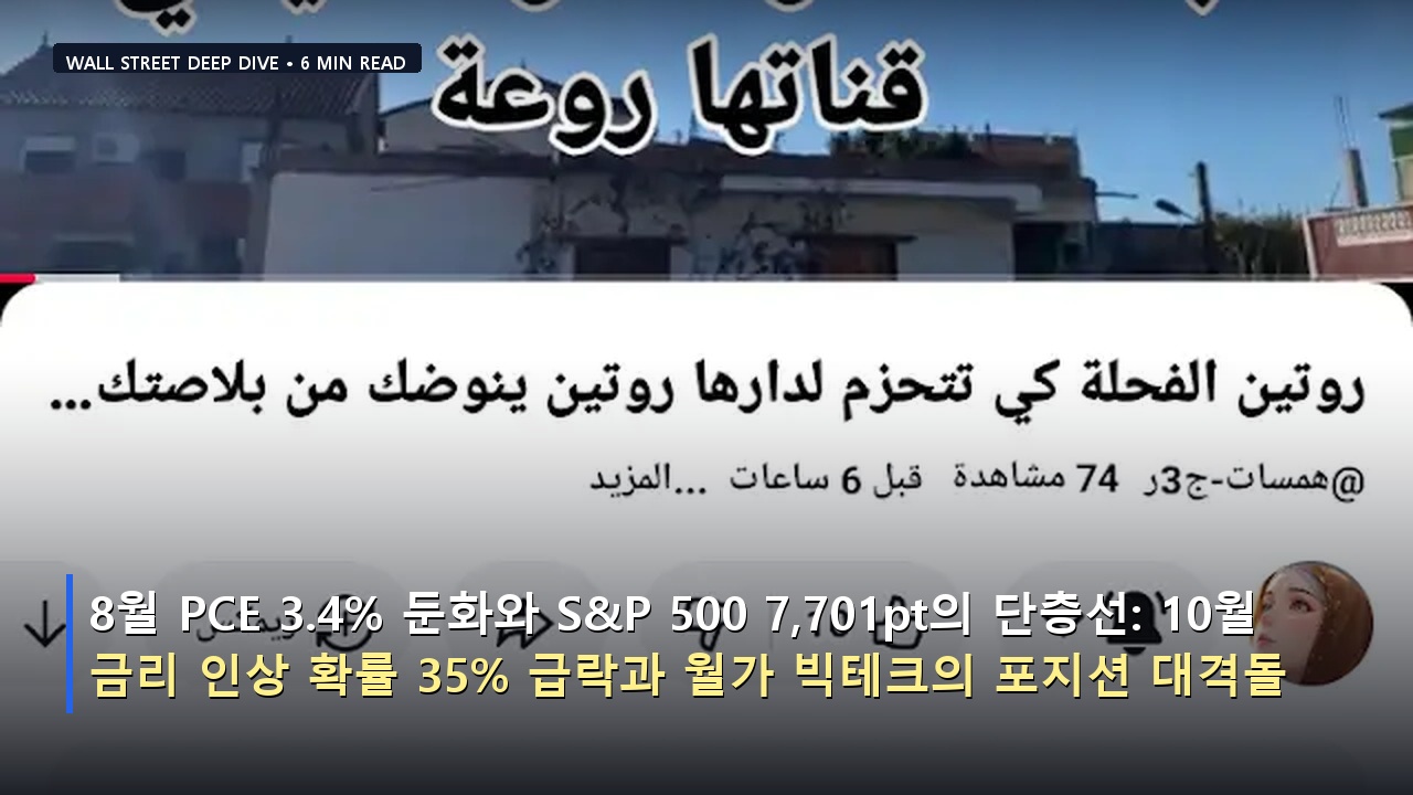 8월 PCE 3.4% 둔화와 S&P 500 7,701pt의 단층선: 10월 금리 인상 확률 35% 급락과 월가 빅테크의 포지션 대격돌