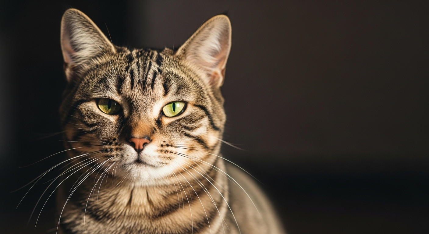 태비 고양이가 신뢰를 표현하며 천천히 눈을 깜빡이는 모습을 클로즈업한 사진