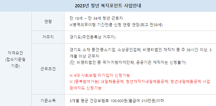 청년복지포인트 자격요건