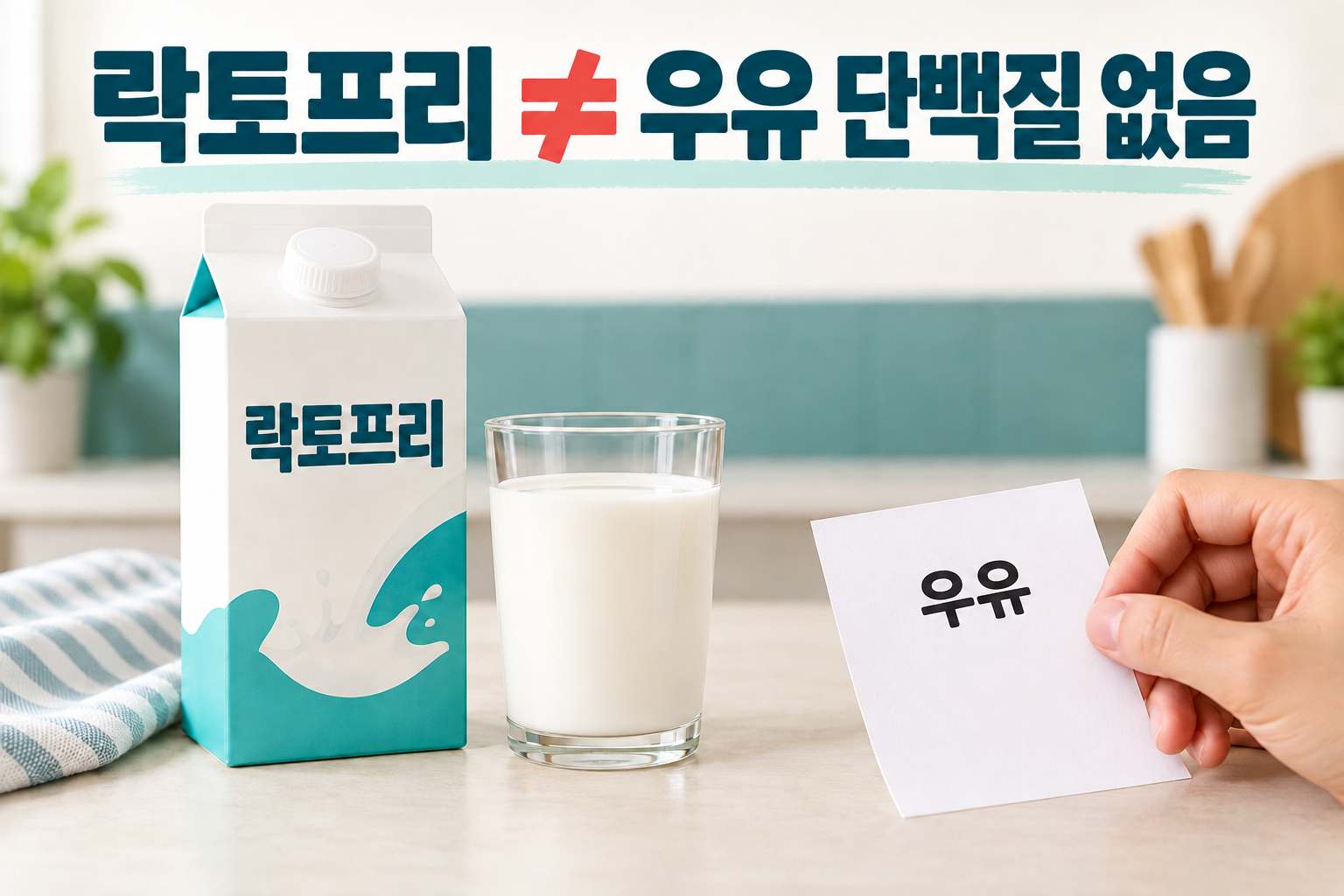 락토프리 우유와 우유 단백질 확인을 구분한 제품 표시 비교