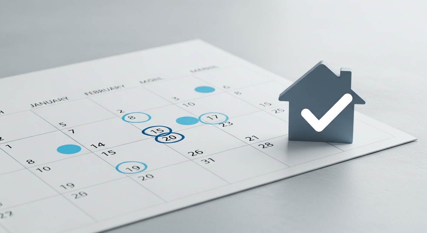 무주택기간을 나타내는 달력과 작은 집 아이콘. 청약 가점의 중요한 요소인 무주택 기간을 상징합니다.