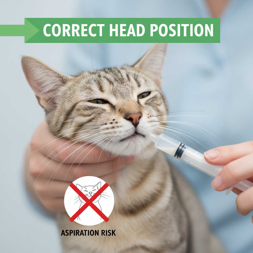 안전한 주사기 급수를 위한 고양이의 올바른 자세