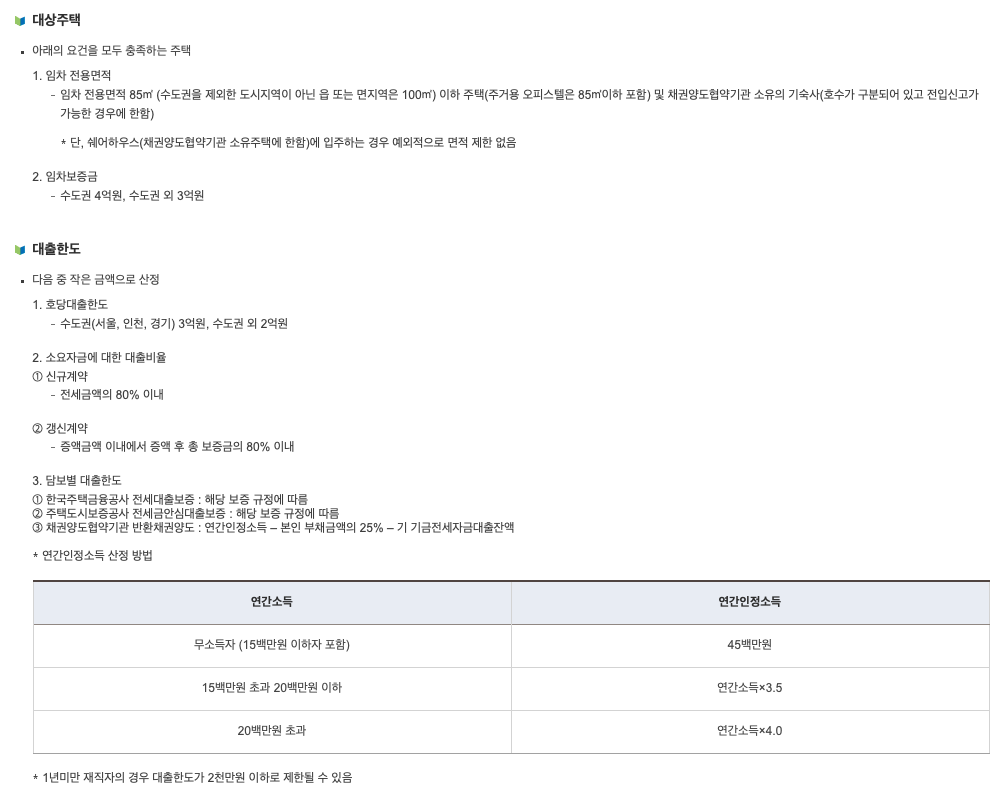 신혼부부 전세자금대출 대상주택, 대출한도