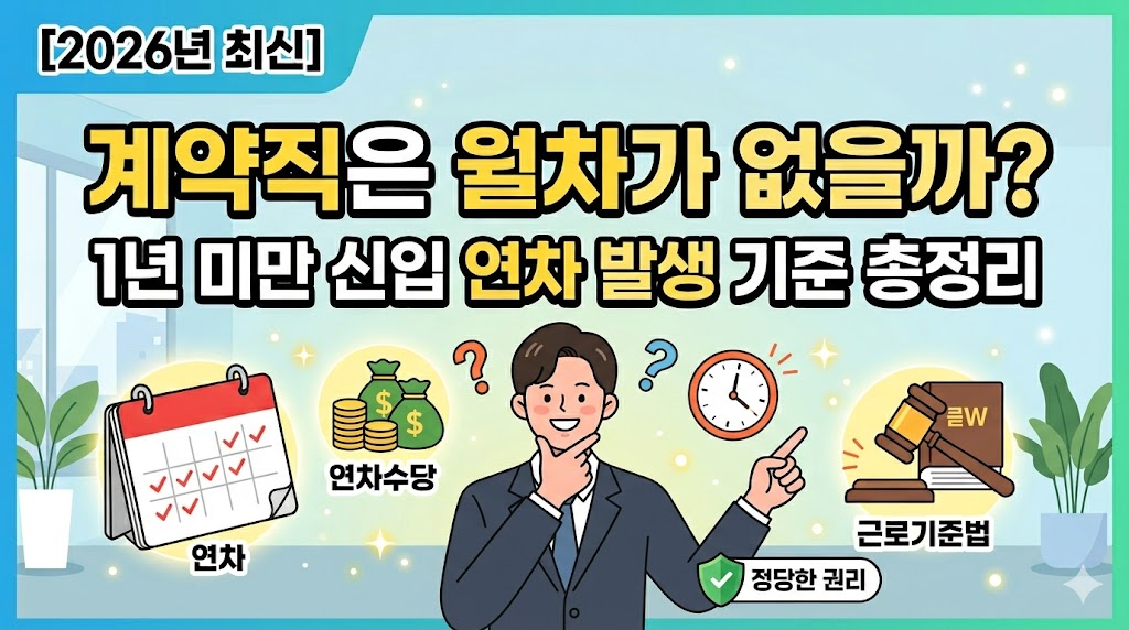2026년 기준 계약직 월차 발생 기준 및 1년 미만 신입사원 연차 계산법 11개월 퇴사 연차수당 알바 단기근로자 휴가 규정 근로기준법 최신 실무 가이드